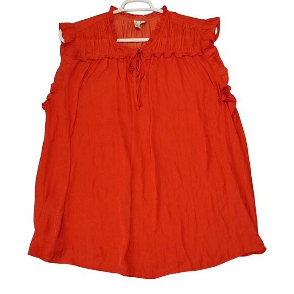 Joie Frill Ruffled Sleeveless Popover Blouse Size 3X Red Flowy Satin Top‎ Casual